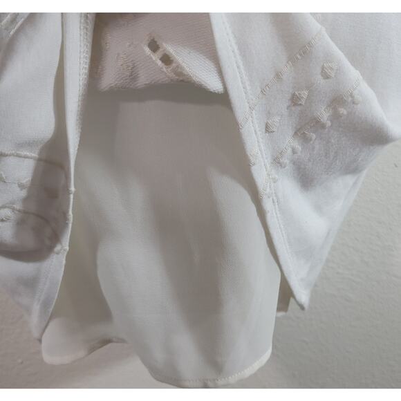 Xhilaration Cream Stitched Cutout Layered Top Medium Lightweight Soft Flowy - Picture 2 of 5